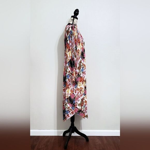 Anthropologie Mauve Shara Floral Patchwork Pleated Midi Dress Size Extra Small - Picture 8 of 10